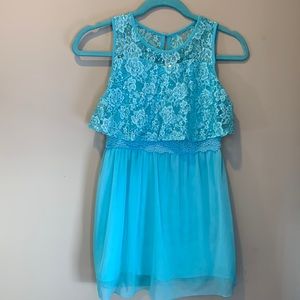 Girls dress blue floral, lace and sequin